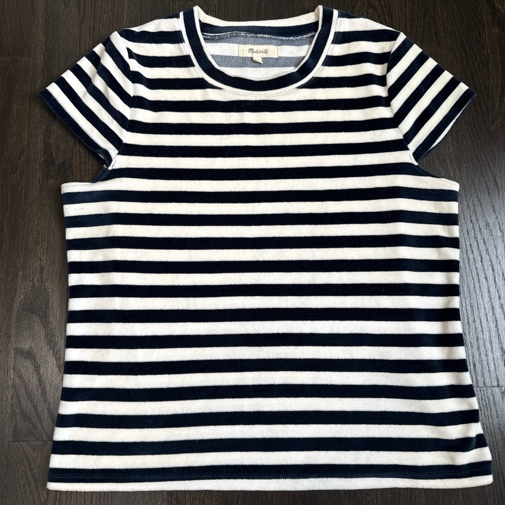 Madewell Navy and White Striped Short Sleeve Tee